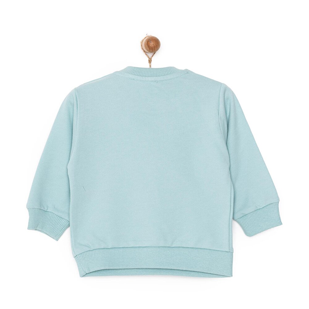 Kız Bebek Sweatshirt Şardonlu Papatya Desenli Çıtçıtlı Bisiklet Yaka Uzun Kol Açık Mavi