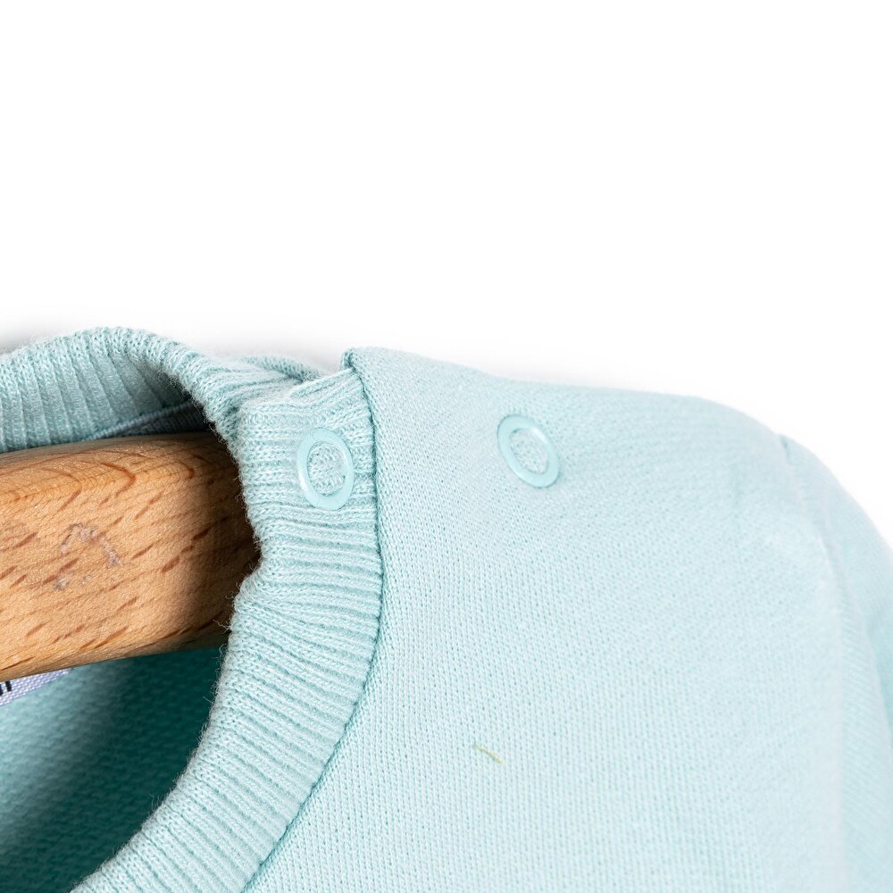 Kız Bebek Sweatshirt Şardonlu Papatya Desenli Çıtçıtlı Bisiklet Yaka Uzun Kol Açık Mavi