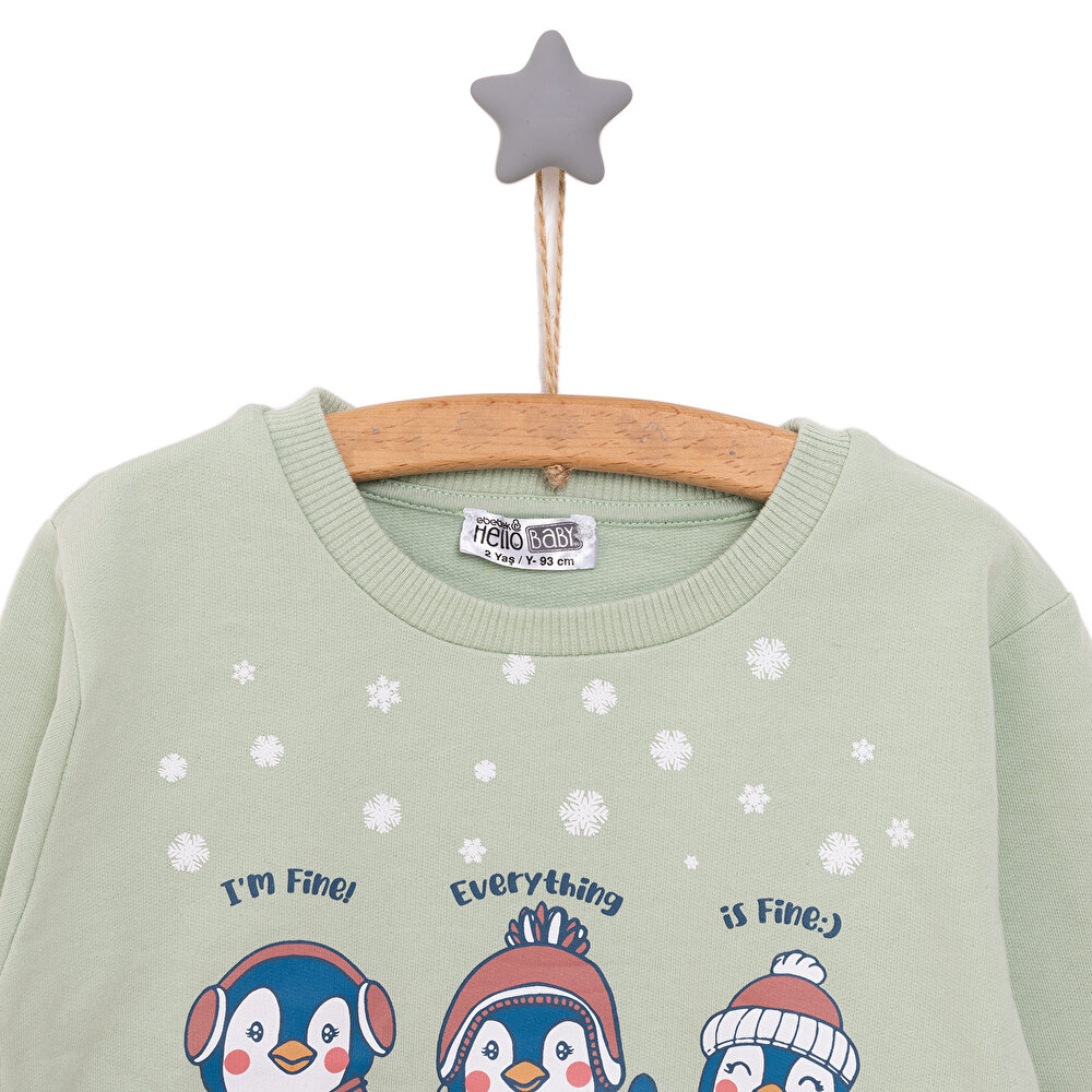 Basic Az Şardonlu Penguen Desenli Sweatshirt Kız Bebek