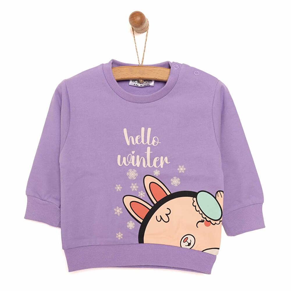 Basic Az Şardonlu Sevimli Tavşan Desenli Sweatshirt Kız Bebek