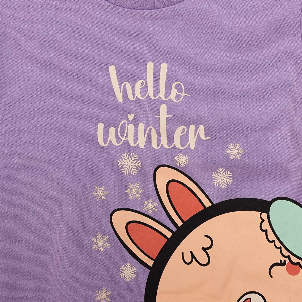 Basic Az Şardonlu Sevimli Tavşan Desenli Sweatshirt Kız Bebek