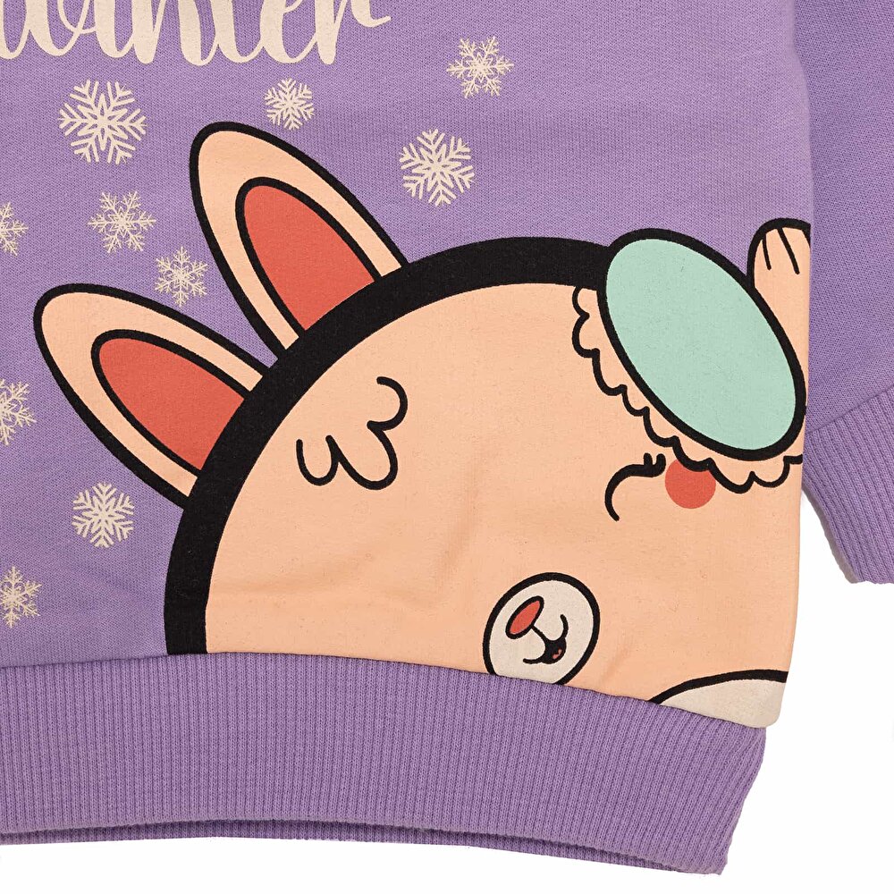 Basic Az Şardonlu Sevimli Tavşan Desenli Sweatshirt Kız Bebek