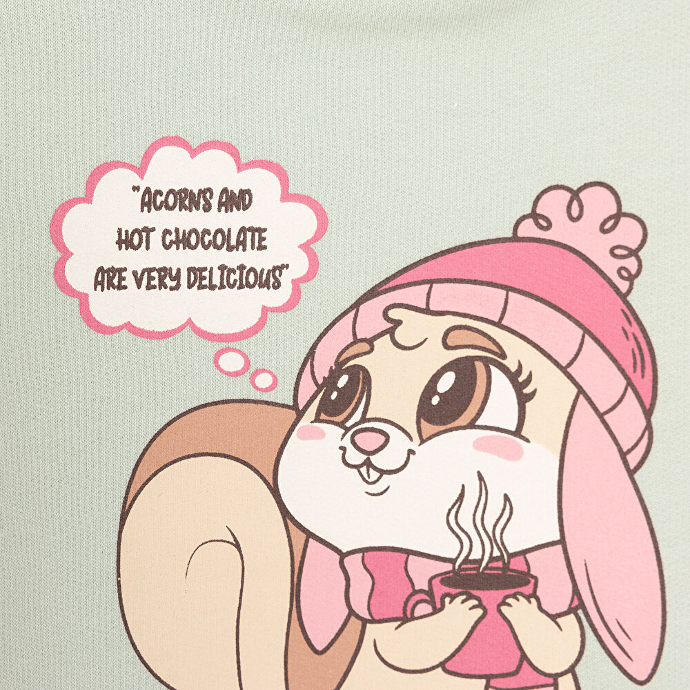 Kız Bebek Sweatshirt Şardonlu Sincap Desenli Bisiklet Yaka Uzun Kol Mint