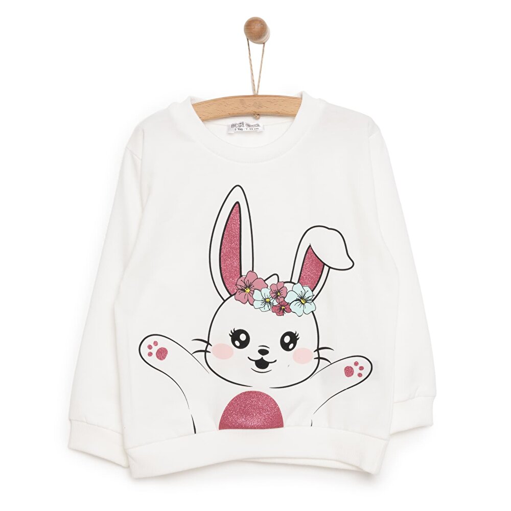 Basic Az Şardonlu Tavşan Desenli Sweatshirt Kız Bebek