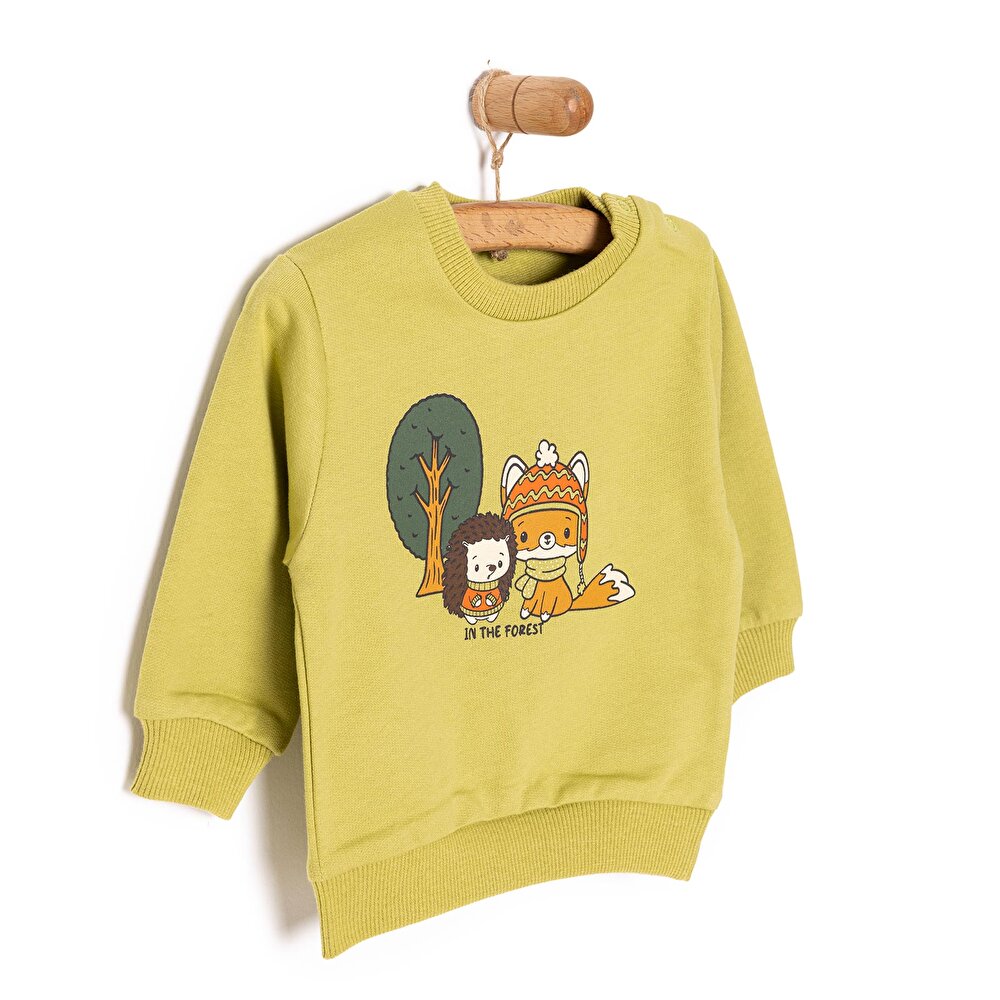 Basic Az Şardonlu Tilki Desenli Sweatshirt Erkek Bebek
