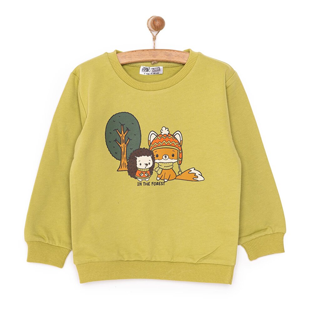 Basic Az Şardonlu Tilki Desenli Sweatshirt Erkek Bebek