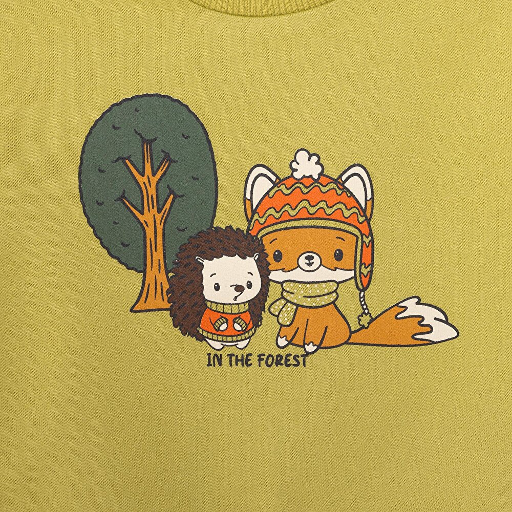 Basic Az Şardonlu Tilki Desenli Sweatshirt Erkek Bebek
