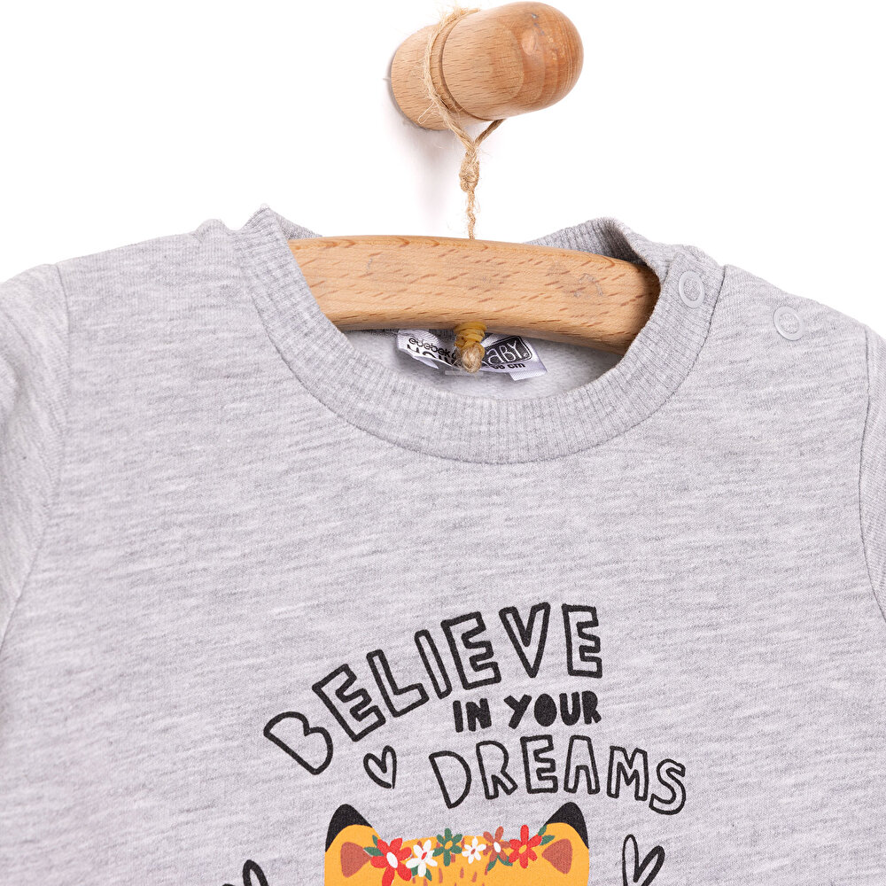 Basic Az Şardonlu Tilki Desenli Sweatshirt Kız Bebek