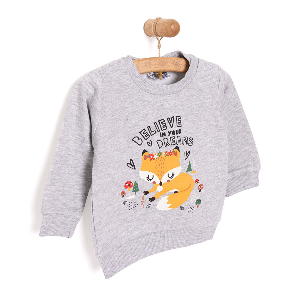 Basic Az Şardonlu Tilki Desenli Sweatshirt Kız Bebek