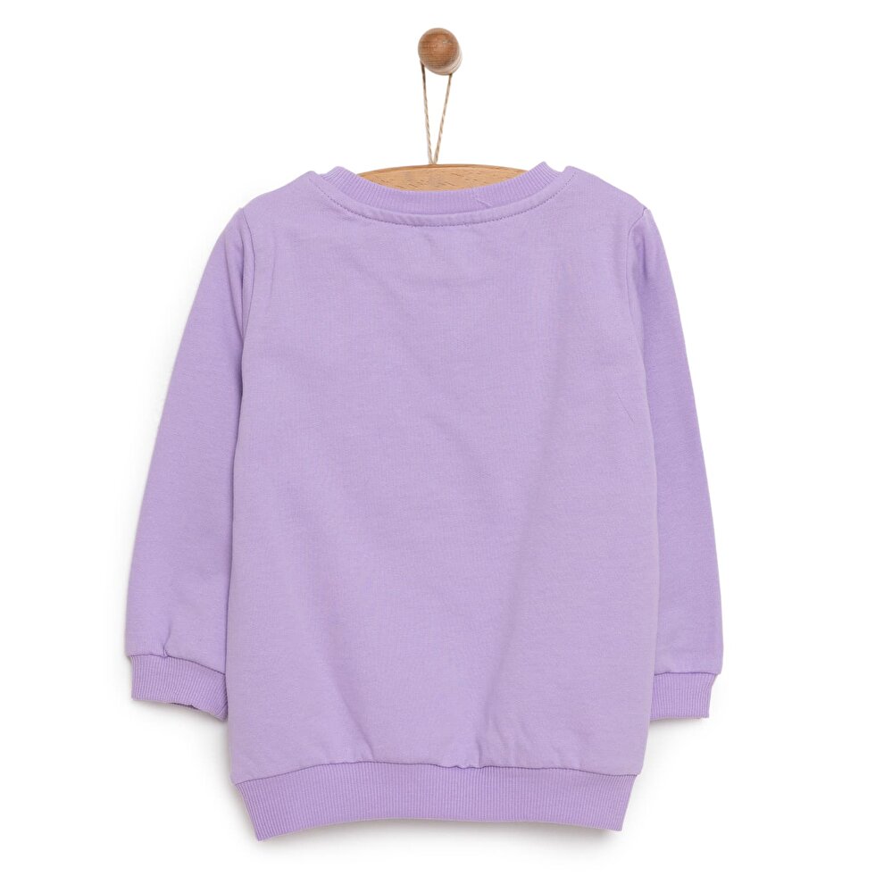 Kız Bebek Sweatshirt Şardonlu Unicorn Desenli Çıtçıtlı Uzun Kol Lila