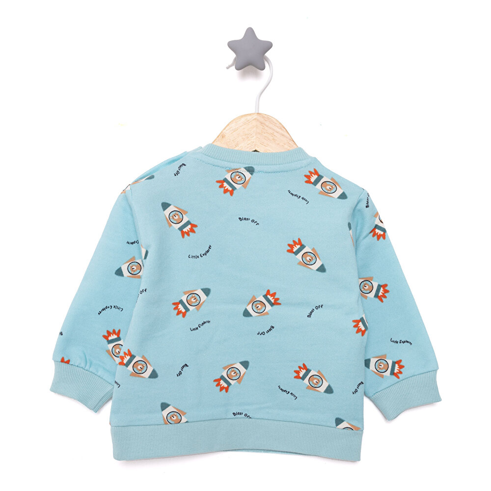 Basic Az Şardonlu Uzay Temalı Sweatshirt Erkek Bebek