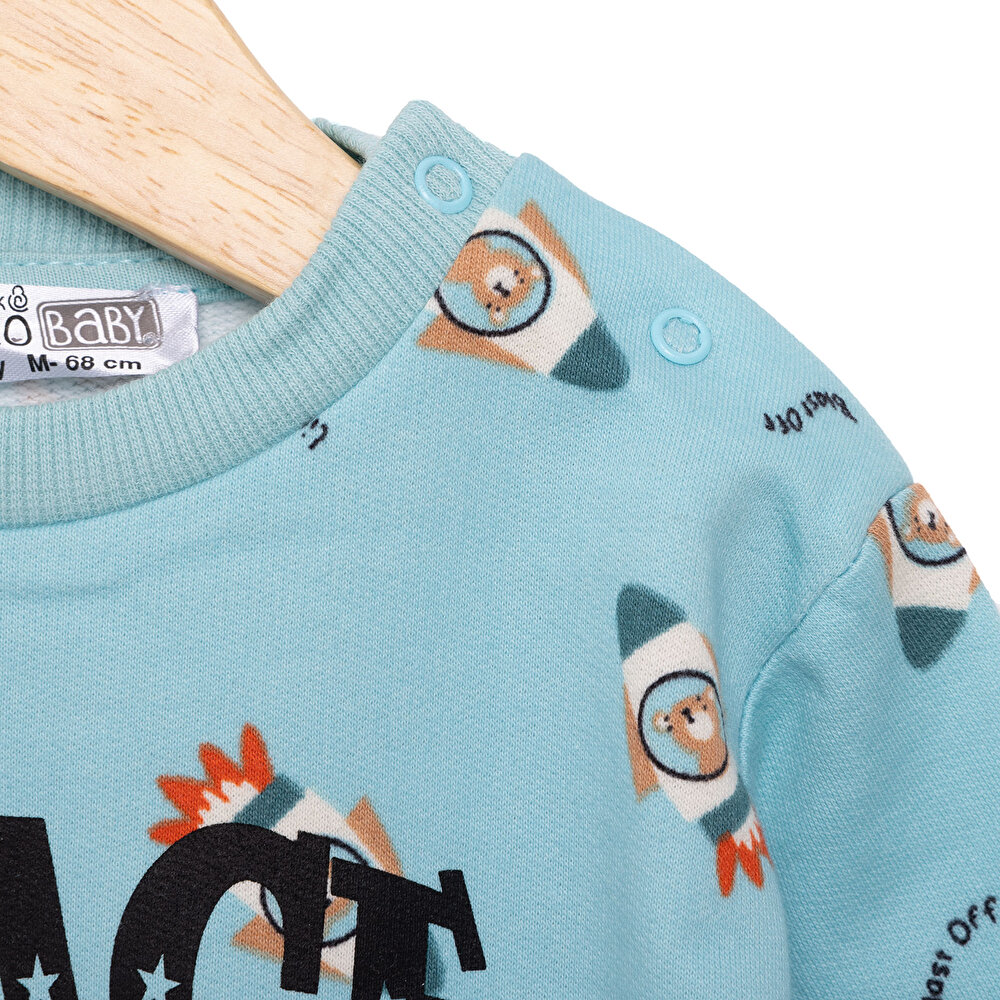 Basic Az Şardonlu Uzay Temalı Sweatshirt Erkek Bebek