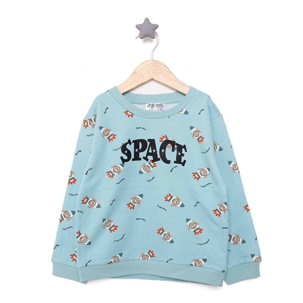 Basic Az Şardonlu Uzay Temalı Sweatshirt Erkek Bebek