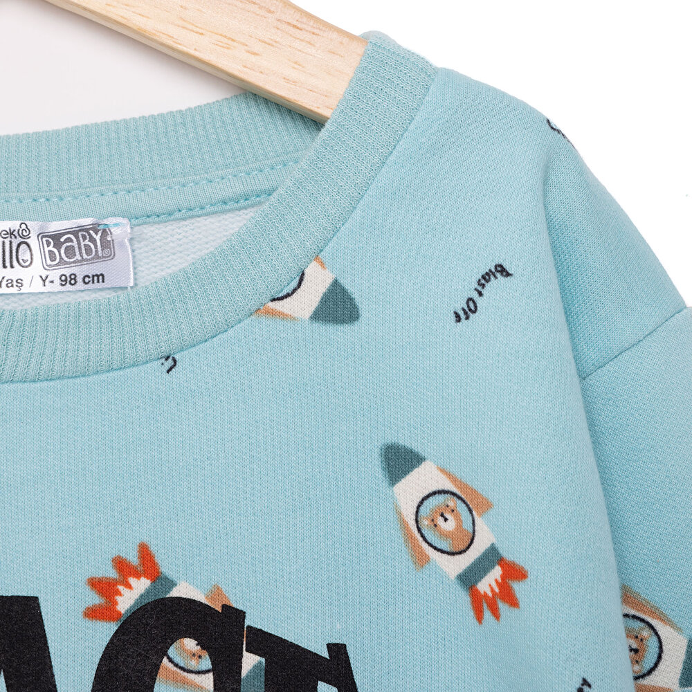Basic Az Şardonlu Uzay Temalı Sweatshirt Erkek Bebek
