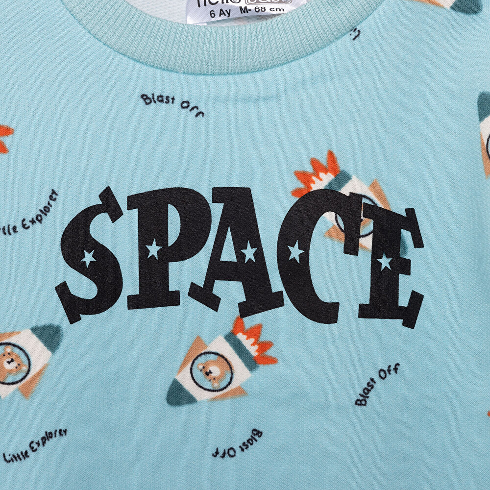 Basic Az Şardonlu Uzay Temalı Sweatshirt Erkek Bebek