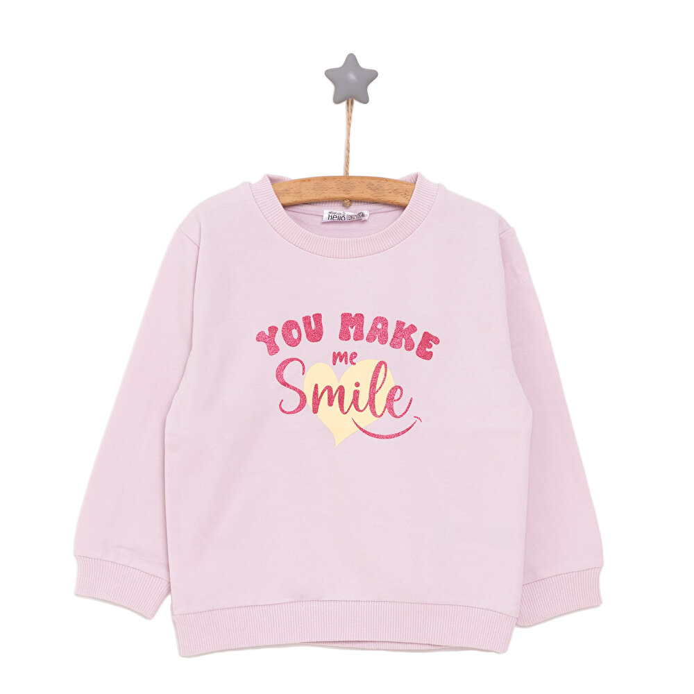 Basic Az Şardonlu Yazı Desenli Sweatshirt Kız Bebek