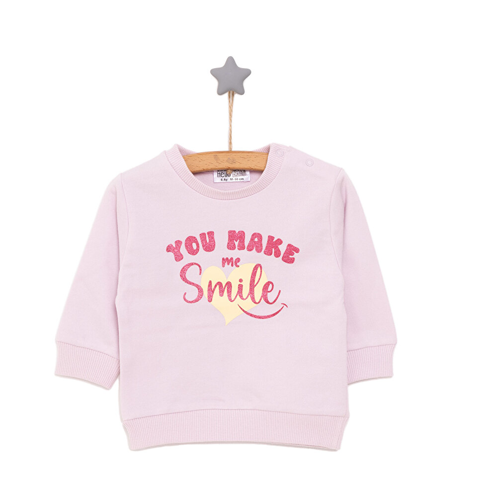 Basic Az Şardonlu Yazı Desenli Sweatshirt Kız Bebek