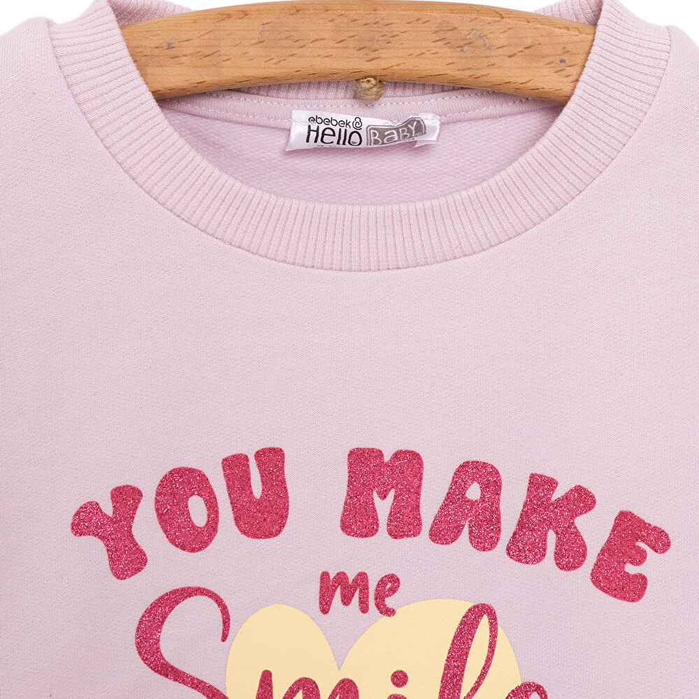 Basic Az Şardonlu Yazı Desenli Sweatshirt Kız Bebek