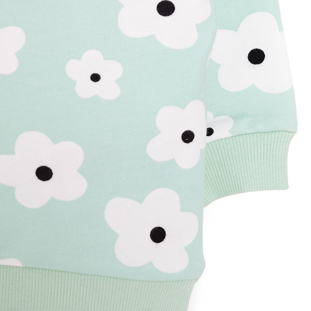 Kız Bebek Sweatshirt Şardonlu Yazılı Papatya Desenli Çıtçıtlı Bisiklet Yaka Uzun Kol