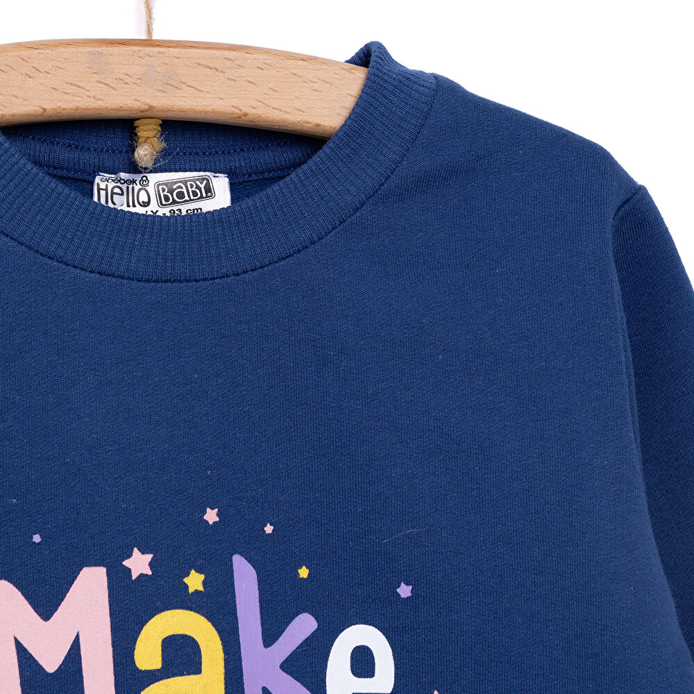 Basic Az Şardonlu Yazılı Unicorn Desenli Sweatshirt Kız Bebek