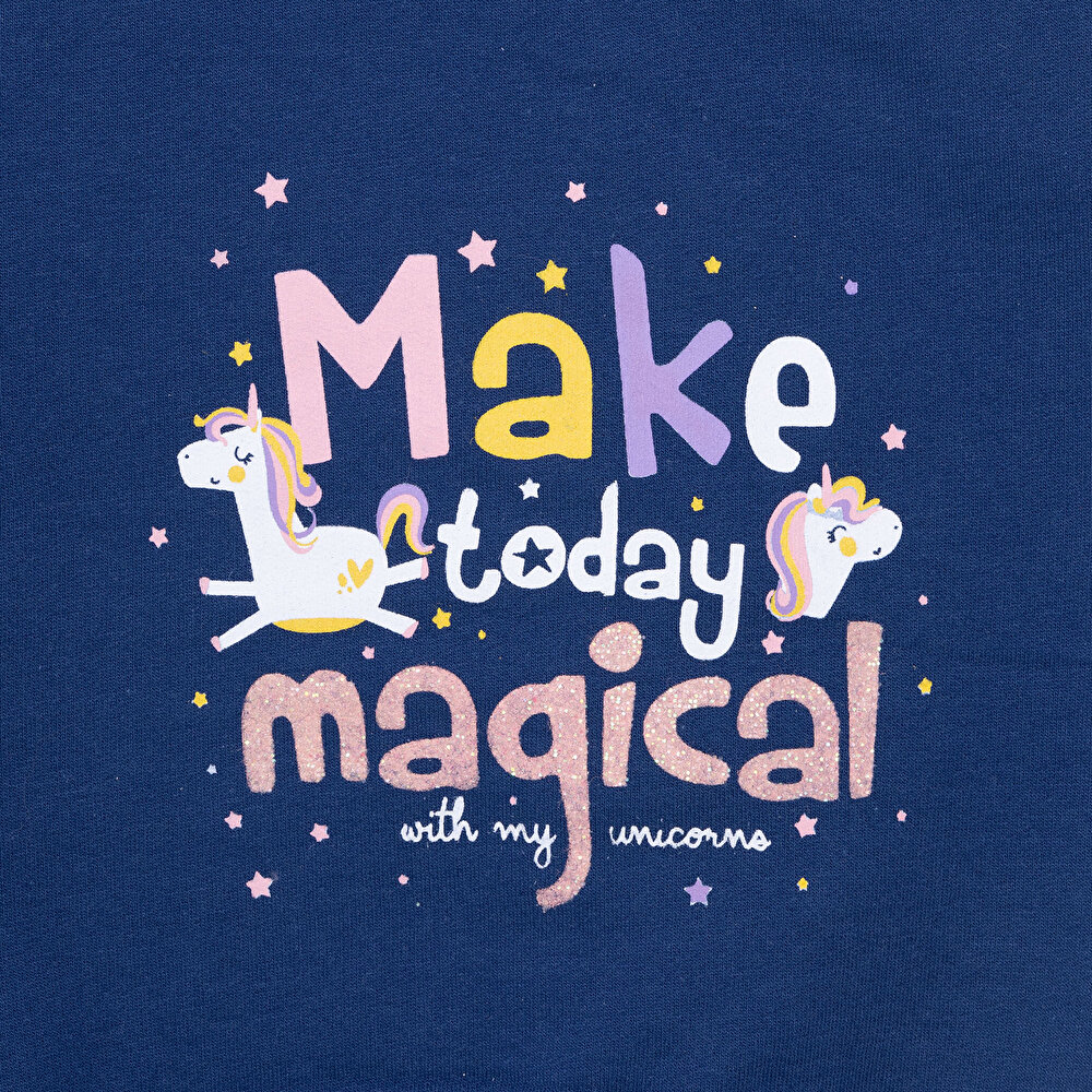 Basic Az Şardonlu Yazılı Unicorn Desenli Sweatshirt Kız Bebek