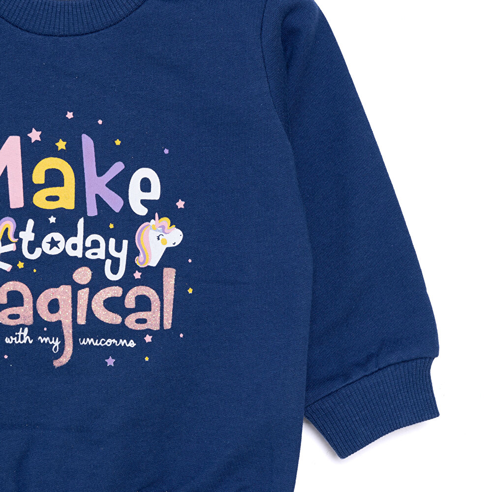 Basic Az Şardonlu Yazılı Unicorn Desenli Sweatshirt Kız Bebek
