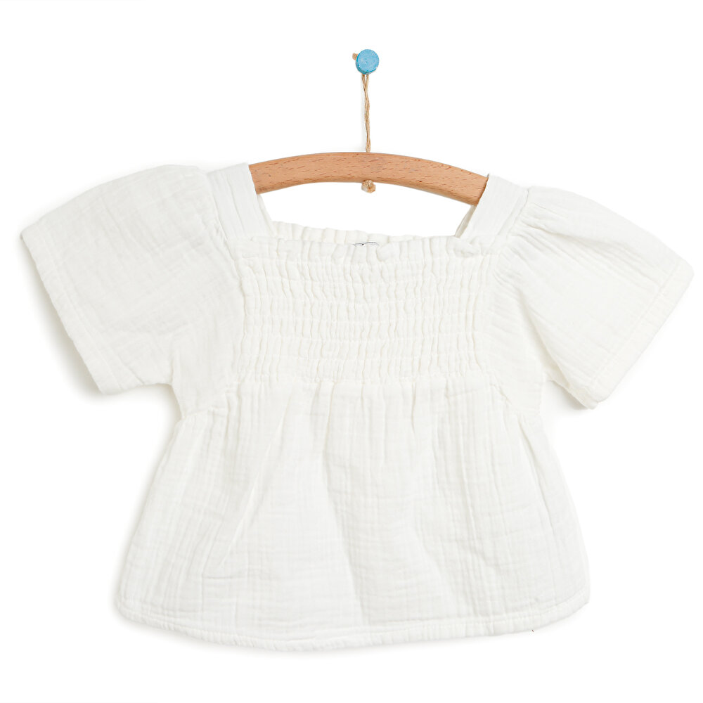 Basic Balon Kollu Poplin Bluz Kız Bebek