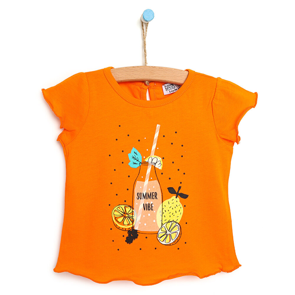 Basic Baskılı Fırfırlı Tshirt Kız Bebek