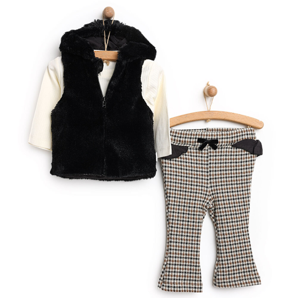 Basic Bohem Style Kürklü Yelek 3lü Takım Kız Bebek