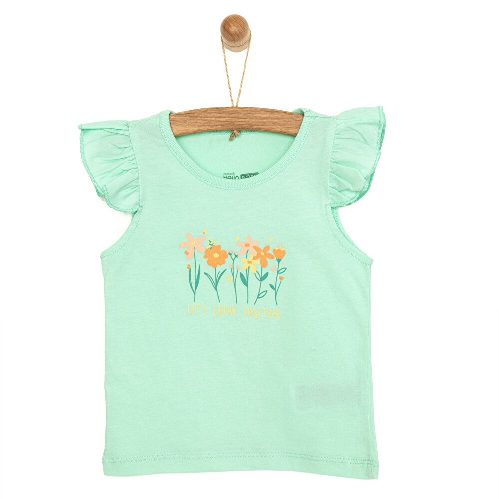 Basic Çiçek Baskılı Atlet Tshirt Kız Bebek