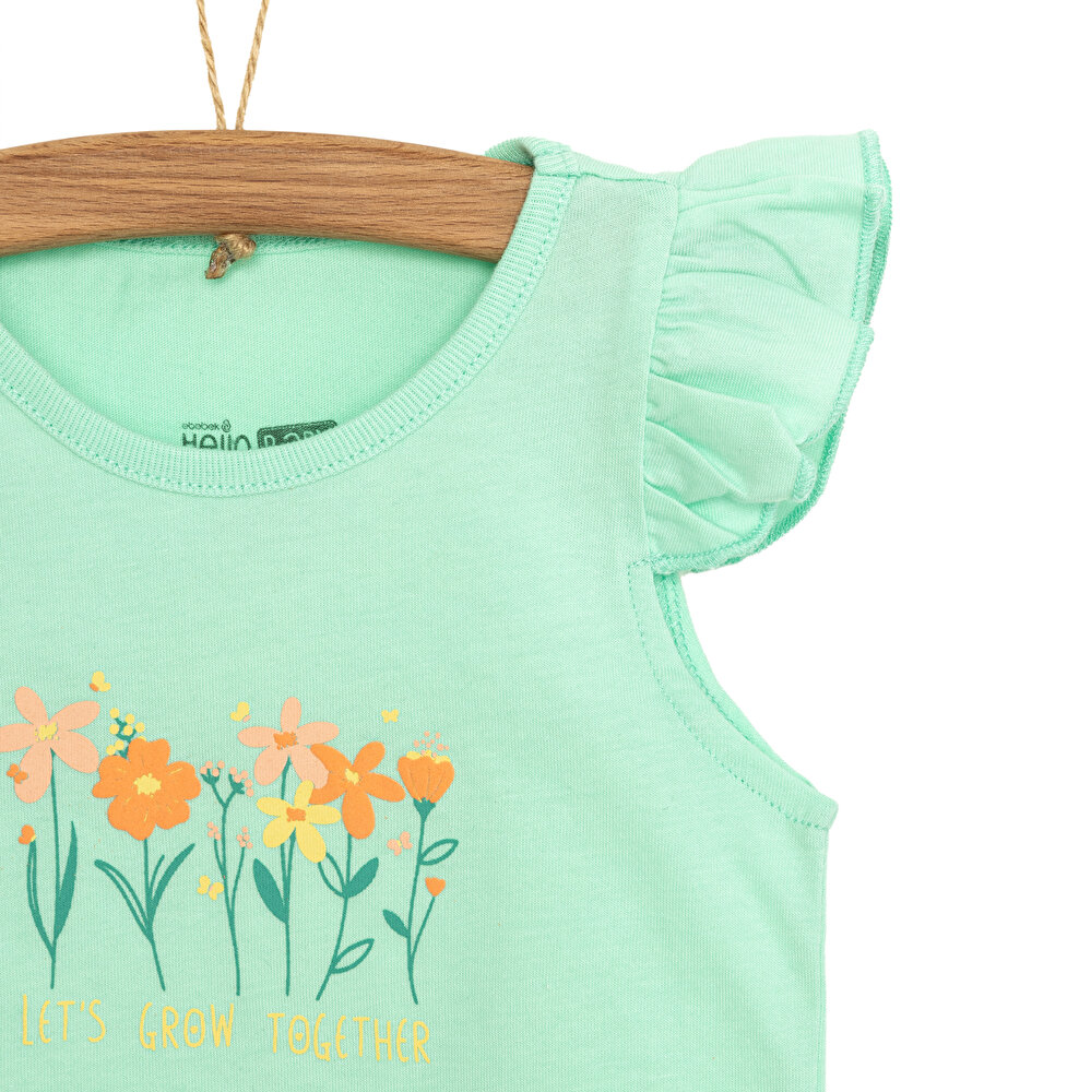 Basic Çiçek Baskılı Atlet Tshirt Kız Bebek