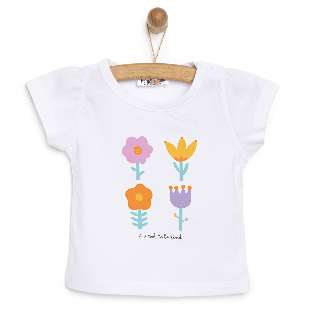 Basic Çiçek Baskılı Tshirt Kız Bebek
