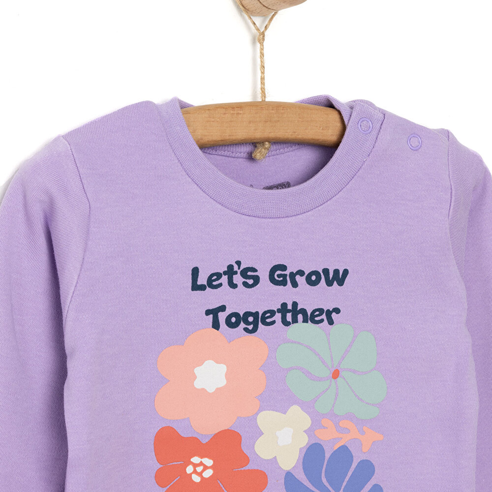 Basic Çiçek Desenli İnterlok Uzun kol Tshirt Kız Bebek