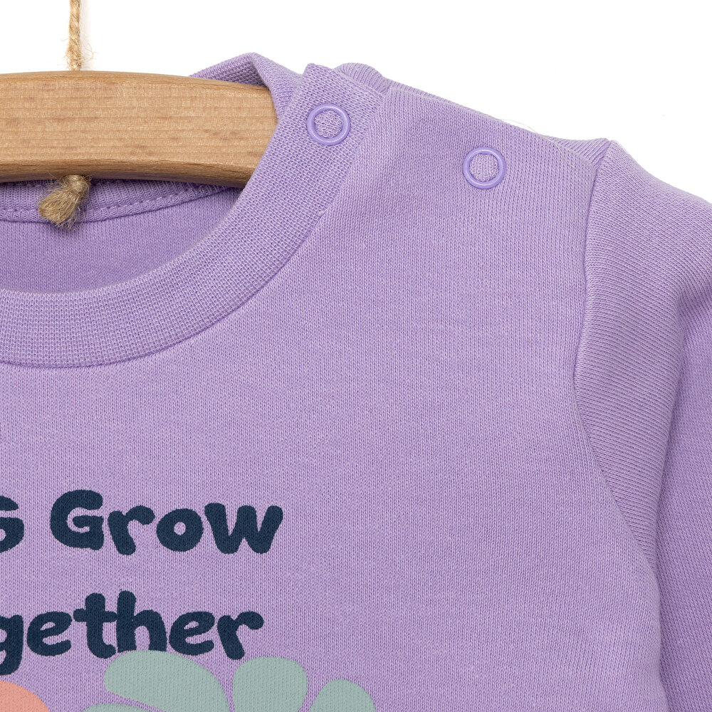 Basic Çiçek Desenli İnterlok Uzun kol Tshirt Kız Bebek