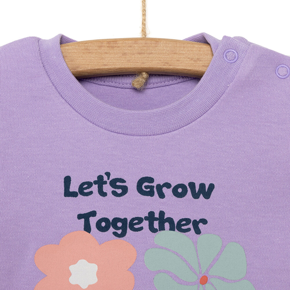 Basic Çiçek Desenli İnterlok Uzun kol Tshirt Kız Bebek