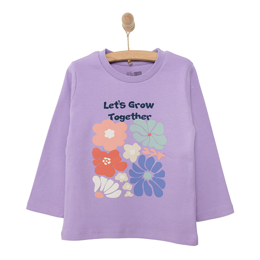 Basic Çiçek Desenli İnterlok Uzun kol Tshirt Kız Bebek