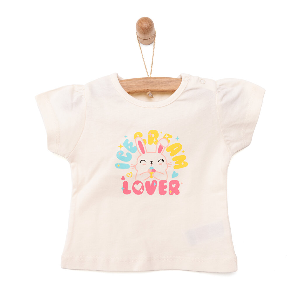 Basic Dondurmalı Tavşan Baskılı Tshirt Kız Bebek