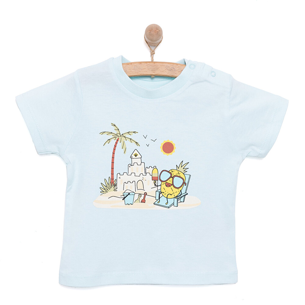 Basic Erkek Ananas ve Kumsal Baskılı T-Shirt Erkek Bebek