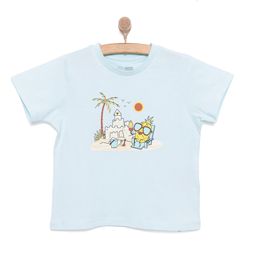 Basic Erkek Ananas ve Kumsal Baskılı T-Shirt Erkek Bebek