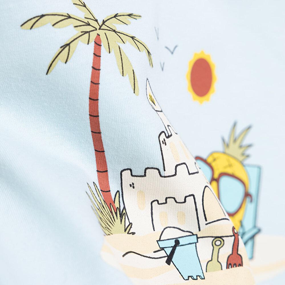 Basic Erkek Ananas ve Kumsal Baskılı T-Shirt Erkek Bebek