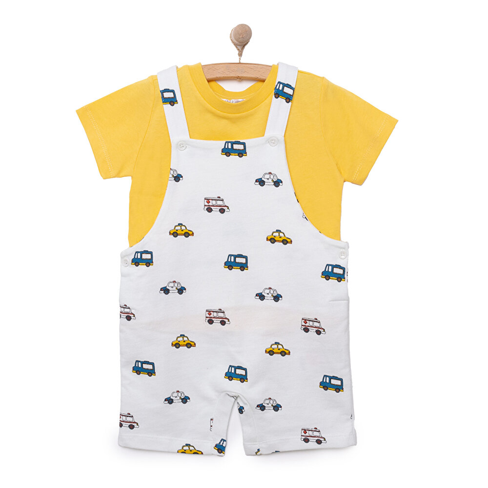Basic Erkek Araba Desenli Şort Salopet-Tshirt Erkek Bebek