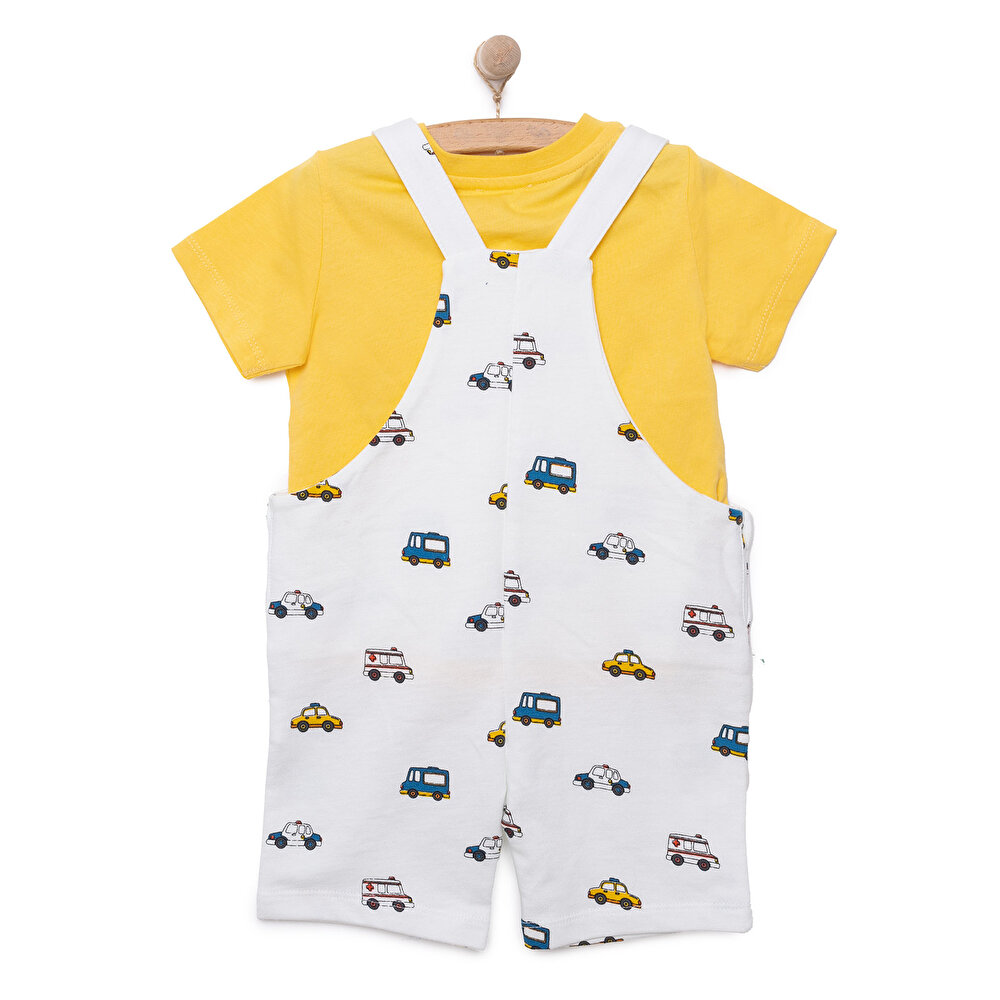 Basic Erkek Araba Desenli Şort Salopet-Tshirt Erkek Bebek