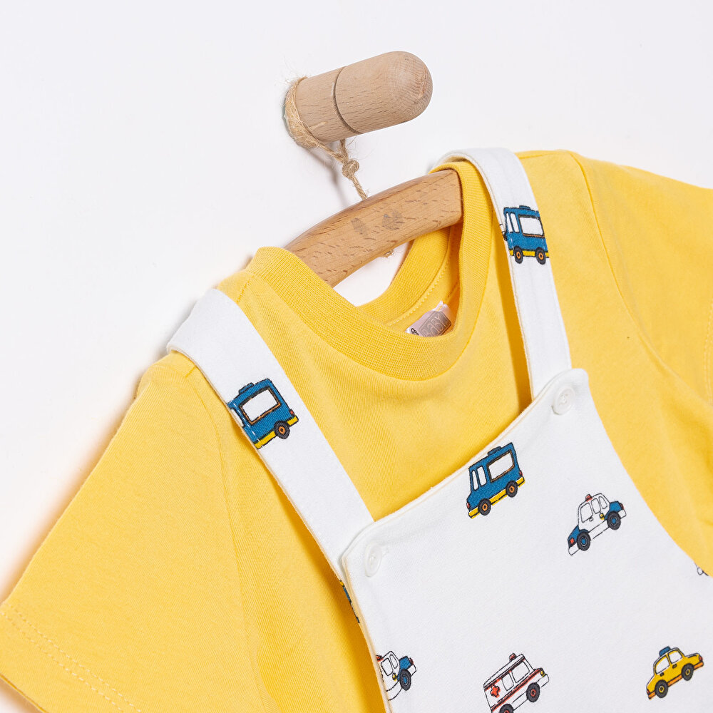 Basic Erkek Araba Desenli Şort Salopet-Tshirt Erkek Bebek