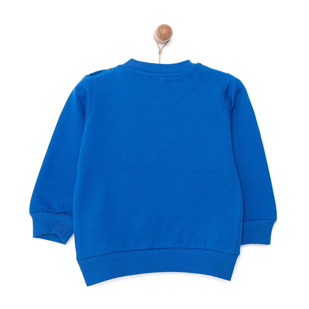 Erkek Bebek Sweatshirt Şardonlu Dino Baskılı Bisiklet Yaka Uzun Kol Lacivert