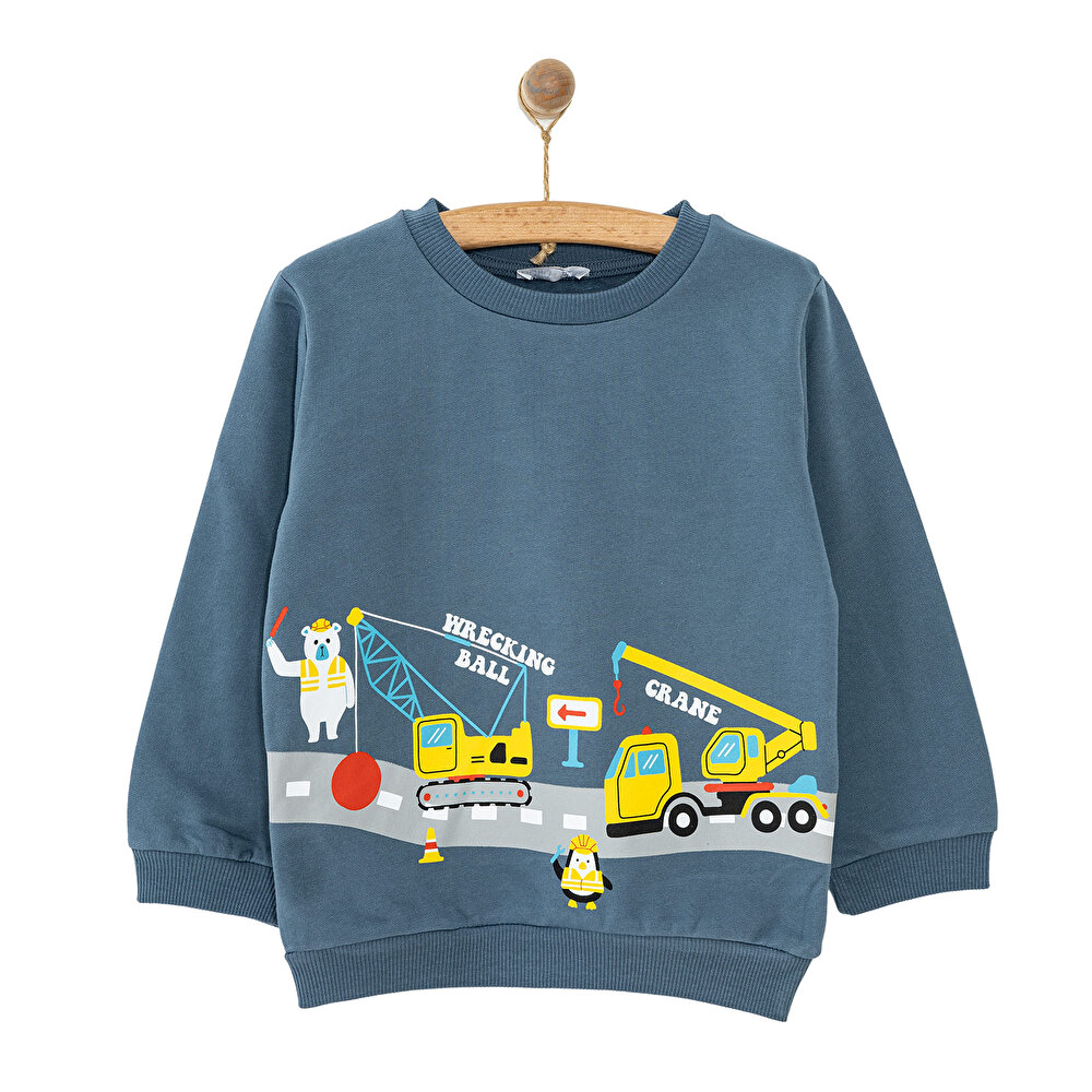 Basic İş Arabaları Baskılı Sweatshirt