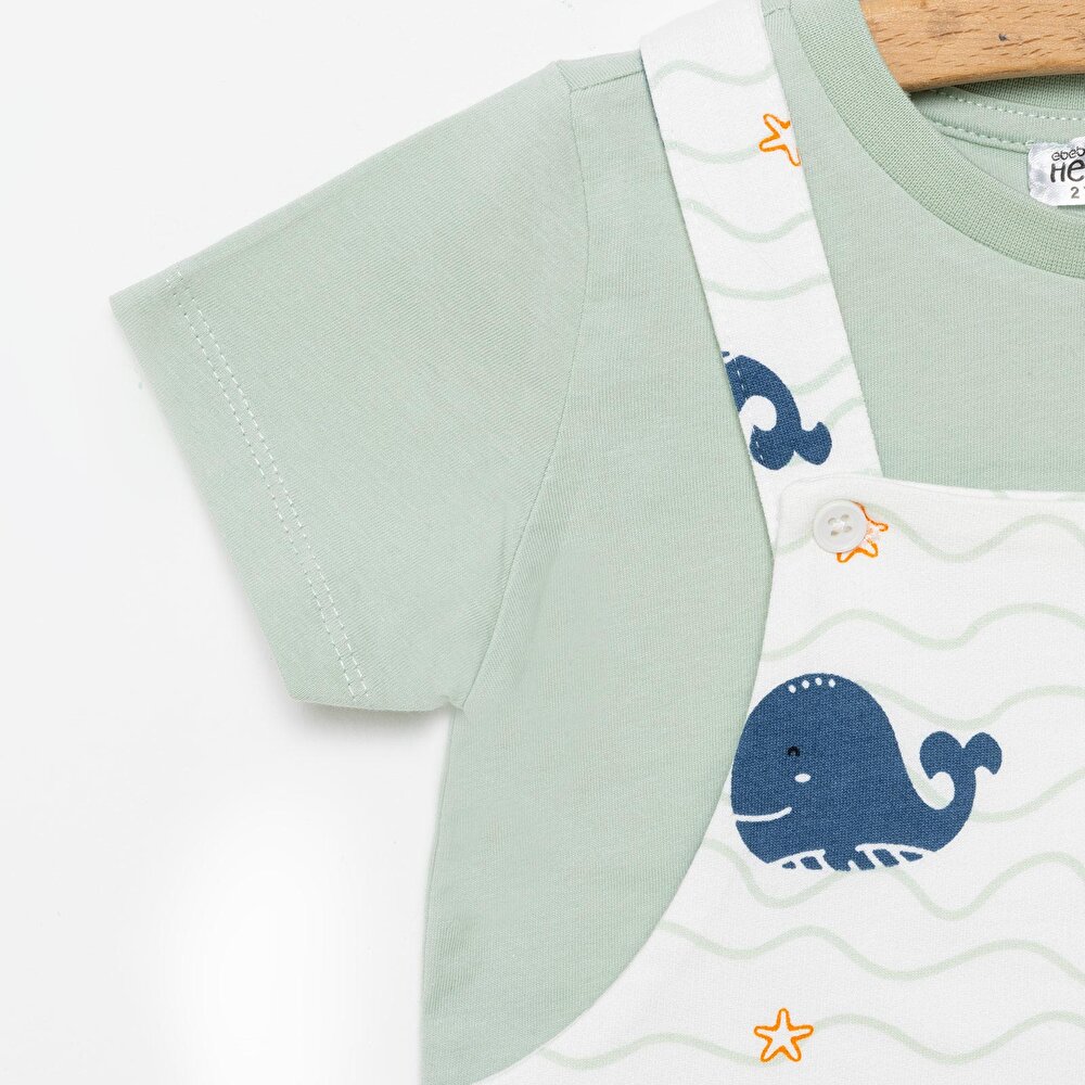 Basic Erkek Balina Desenli Şort Salopet-Tshirt Erkek Bebek