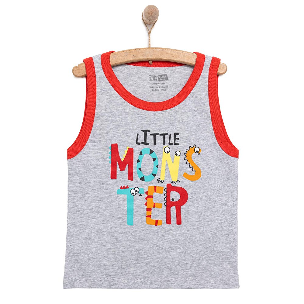 Basic Erkek Canavar Baskılı Atlet Tshirt Erkek Bebek