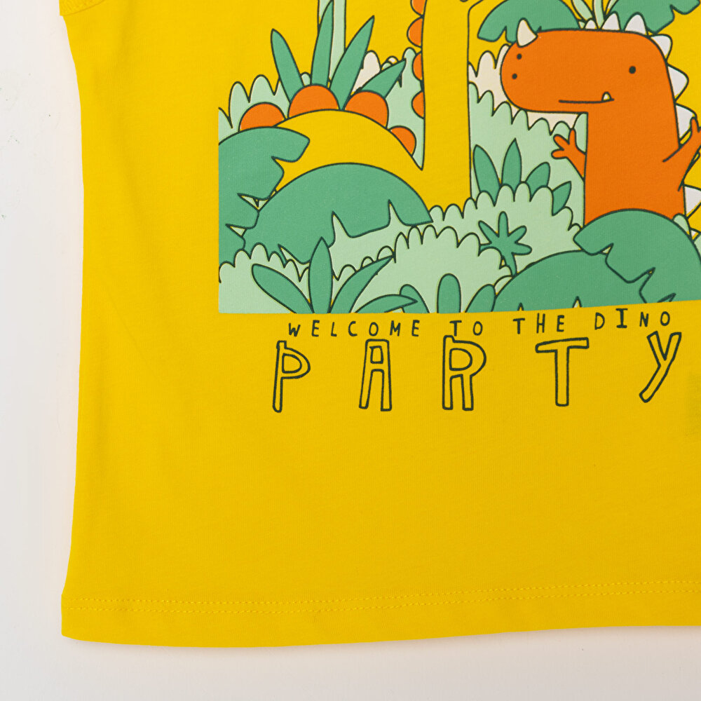 Basic Erkek Dinozor Partisi Baskılı Atlet Tshirt Erkek Bebek