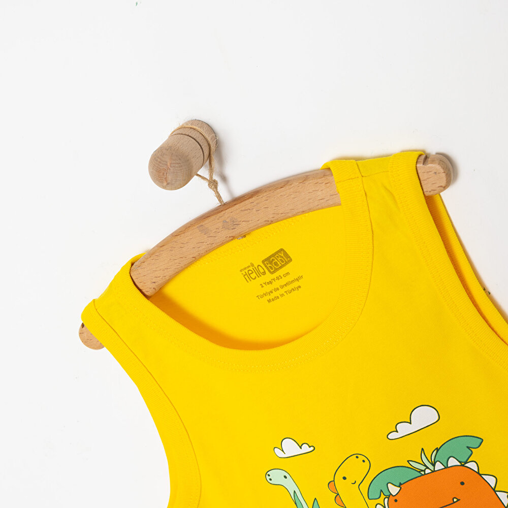 Basic Erkek Dinozor Partisi Baskılı Atlet Tshirt Erkek Bebek