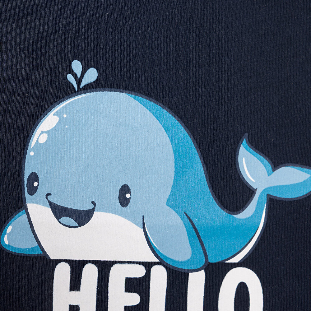 Basic Erkek Hello Balina Baskılı T-Shirt Erkek Bebek